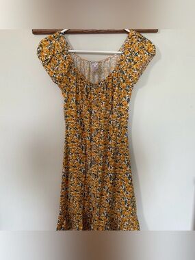 No Boundaries Yellow Floral Button-Front Casual Dress